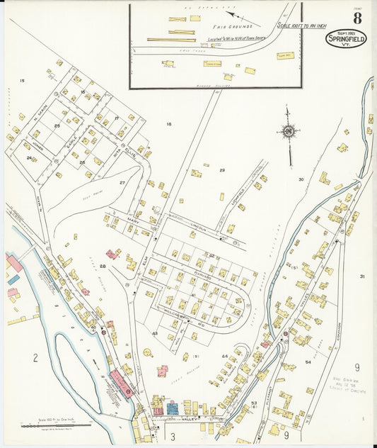 Sanborn Fire Insurance Map from Springfield, Windsor County, Vermont (1921), Sheet #0008 - Historic Sanborn Fire Insurance Map Print, vintage old map wall art, antique decor, genealogy gift, Vermont Vermont map
