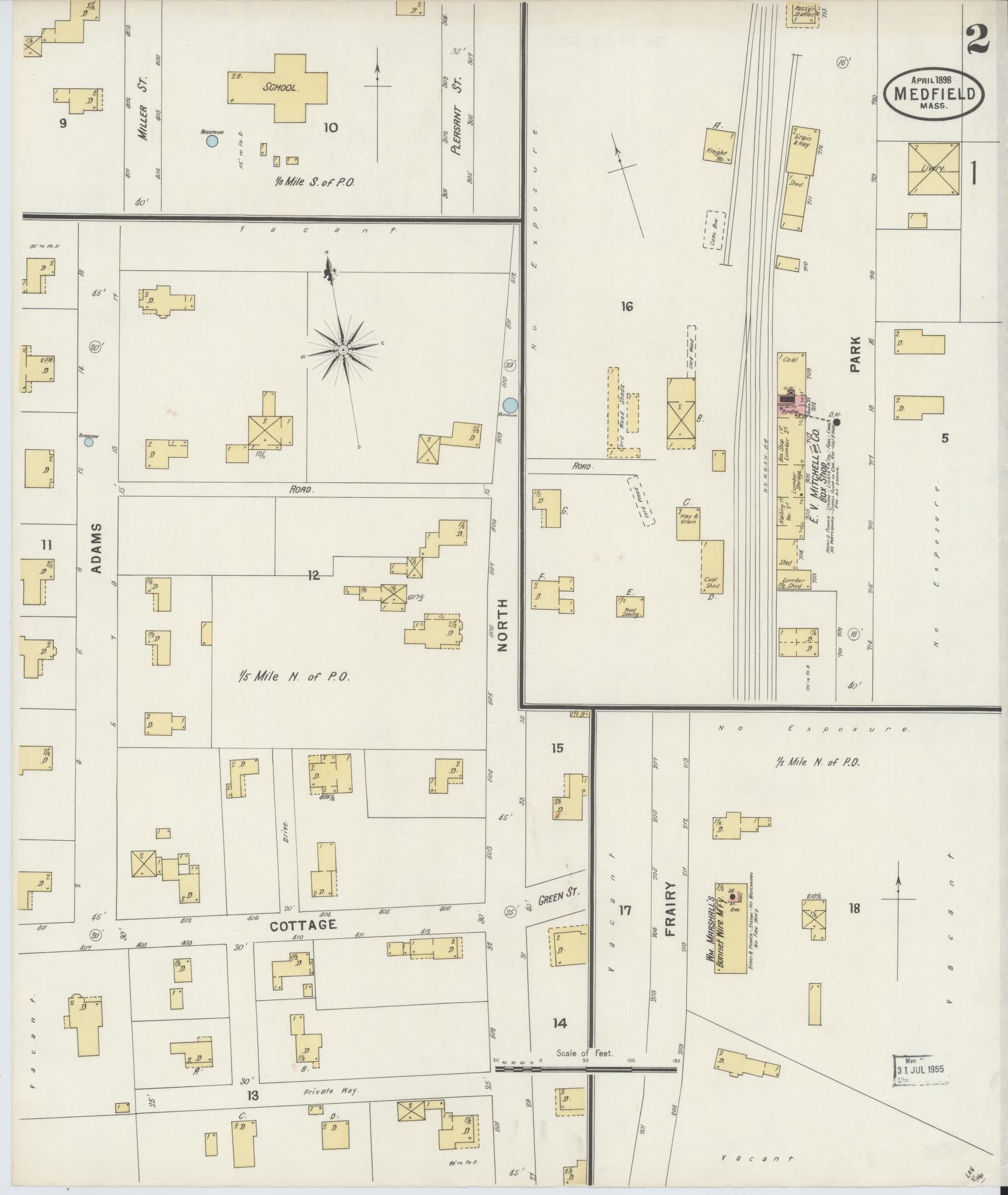 Sanborn Fire Insurance Map from Medfield, Norfolk County, Massachusetts (1898), Sheet #0002 - Complete Map Set gallery image, historic Sanborn map, vintage wall art, Massachusetts Massachusetts