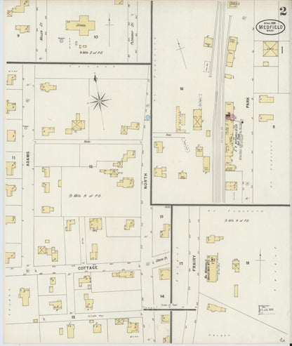 Sanborn Fire Insurance Map from Medfield, Norfolk County, Massachusetts (1898), Sheet #0002 - Complete Map Set gallery image, historic Sanborn map, vintage wall art, Massachusetts Massachusetts