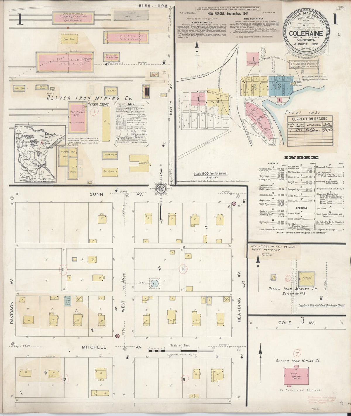 Sanborn Fire Insurance Map from Coleraine, Itasca County, Minnesota (1944), Sheet #0001 - Complete Map Set gallery image, historic Sanborn map, vintage wall art, Minnesota Minnesota