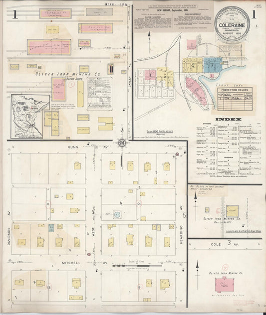 Sanborn Fire Insurance Map from Coleraine, Itasca County, Minnesota (1944), Sheet #0001 - Complete Map Set gallery image, historic Sanborn map, vintage wall art, Minnesota Minnesota