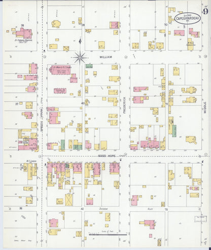 Sanborn Fire Insurance Map from Cape Girardeau, Cape Girardeau County, Missouri (1900), Sheet #0009 - Complete Map Set gallery image, historic Sanborn map, vintage wall art, Missouri Missouri