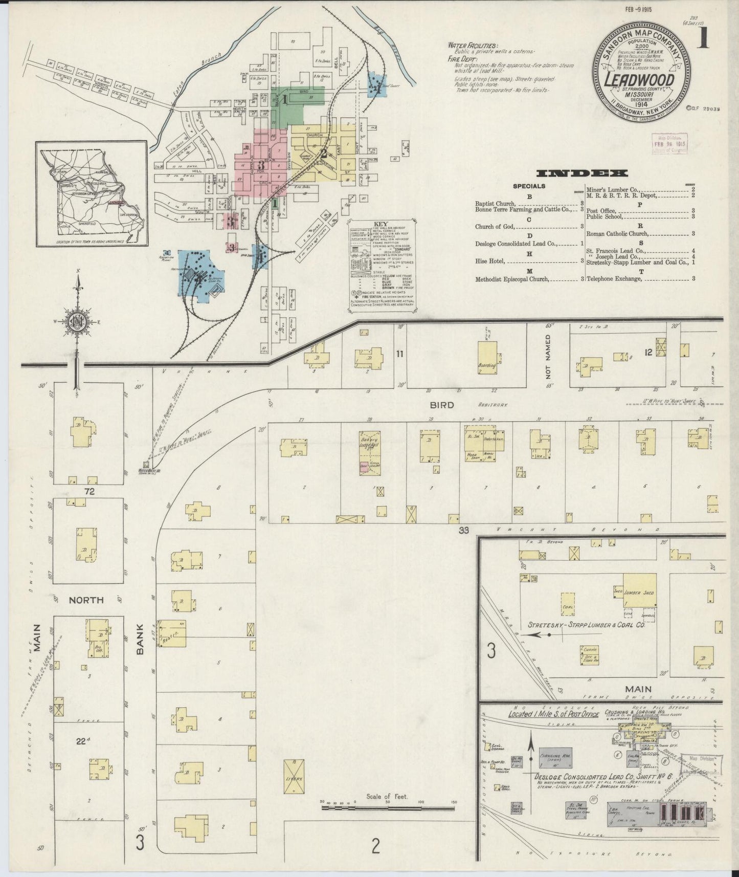 Sanborn Fire Insurance Map from Leadwood, Saint Francois County, Missouri (1914), Sheet #0001 - Historic Sanborn Fire Insurance Map Print, vintage old map wall art, antique decor, genealogy gift, Missouri Missouri map