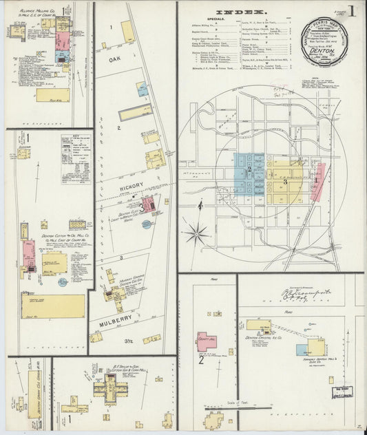 Sanborn Fire Insurance Map from Denton, Denton County, Texas (1896), Sheet #0001 - Historic Sanborn Fire Insurance Map Print, vintage old map wall art, antique decor, genealogy gift, Texas Texas map