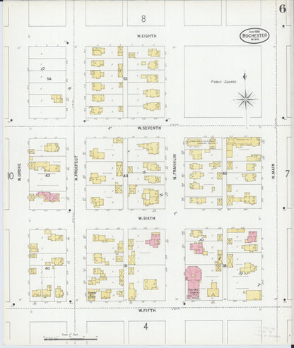 Sanborn Fire Insurance Map from Rochester, Olmsted County, Minnesota (1899), Sheet #0006 - Complete Map Set gallery image, historic Sanborn map, vintage wall art, Minnesota Minnesota