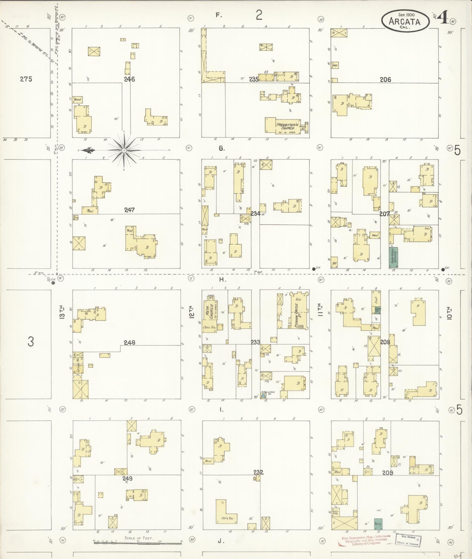 Sanborn Fire Insurance Map from Arcata, Humboldt County, California (1900), Sheet #0004 - Historic Sanborn Fire Insurance Map Print, vintage old map wall art, antique decor, genealogy gift, California California map