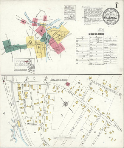 Sanborn Fire Insurance Map from East Pepperell, Middlesex County, Massachusetts (1922), Sheet #0001 - Historic Sanborn Fire Insurance Map Print, vintage old map wall art, antique decor, genealogy gift, Massachusetts Massachusetts map