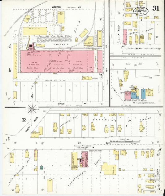 Sanborn Fire Insurance Map from Clinton, Clinton County, Iowa (1902), Sheet #0031 - Historic Sanborn Fire Insurance Map Print, vintage old map wall art