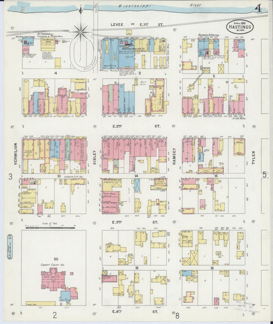 Sanborn Fire Insurance Map from Hastings, Dakota County, Minnesota (1898), Sheet #0004 - Historic Sanborn Fire Insurance Map Print, vintage old map wall art, antique decor, genealogy gift, Minnesota Minnesota map