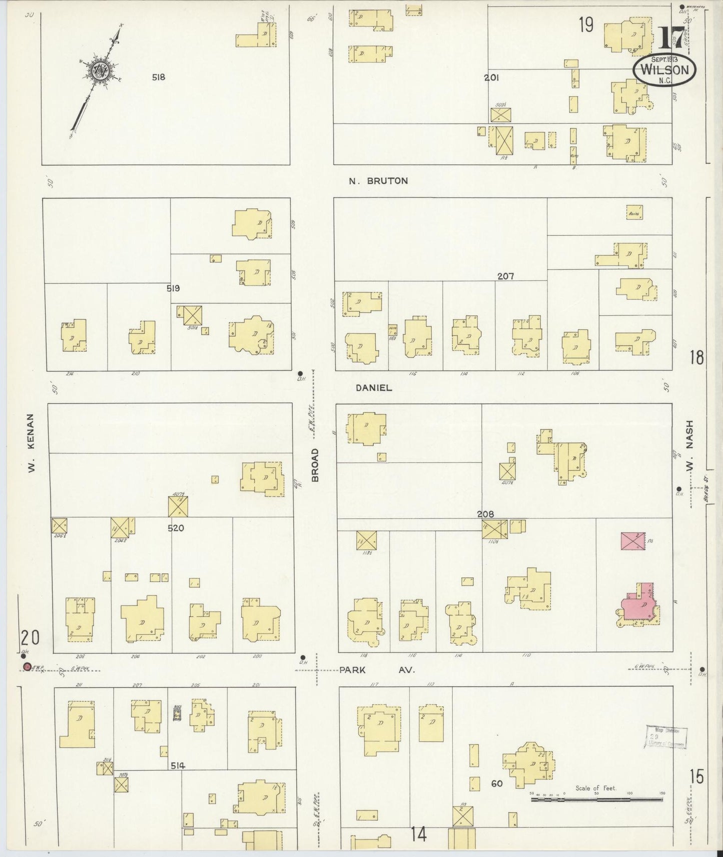 Sanborn Fire Insurance Map from Wilson, Wilson County, North Carolina (1913), Sheet #0017 - Complete Map Set gallery image, historic Sanborn map, vintage wall art, North Carolina North Carolina