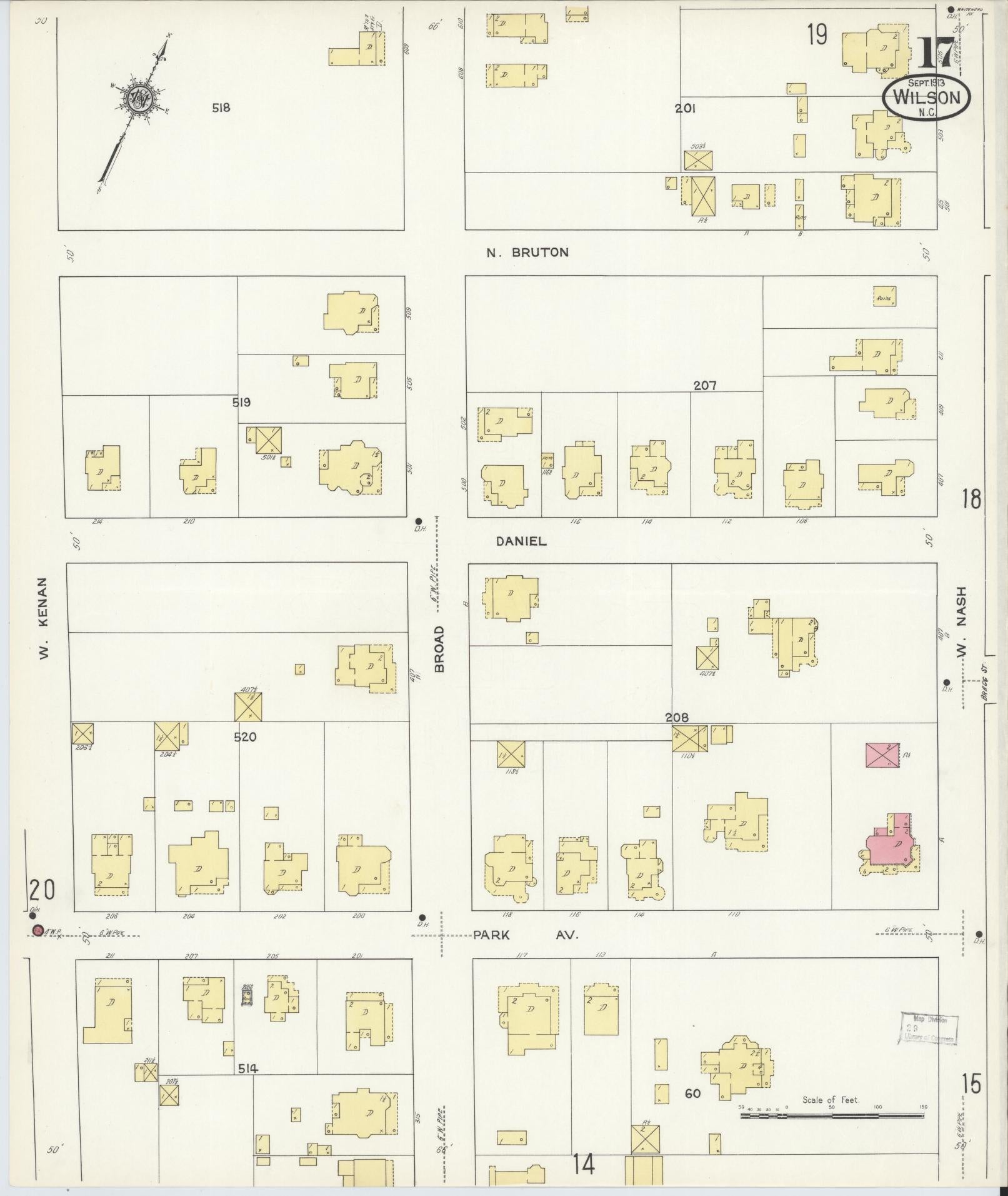 Sanborn Fire Insurance Map from Wilson, Wilson County, North Carolina (1913), Sheet #0017 - Complete Map Set gallery image, historic Sanborn map, vintage wall art, North Carolina North Carolina
