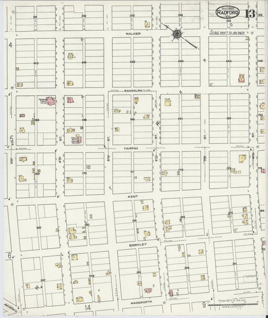Sanborn Fire Insurance Map from Radford, Independent Cities, Virginia (1920), Sheet #0013 - Historic Sanborn Fire Insurance Map Print, vintage old map wall art, antique decor, genealogy gift, Virginia Virginia map