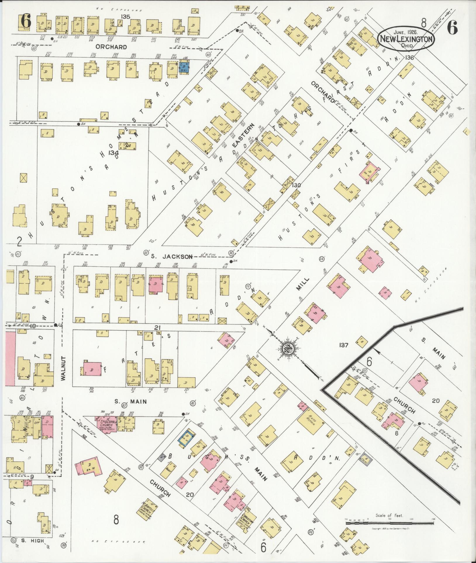 Sanborn Fire Insurance Map from New Lexington, Perry County, Ohio (1926), Sheet #0006 - Complete Map Set gallery image, historic Sanborn map, vintage wall art, Ohio Ohio