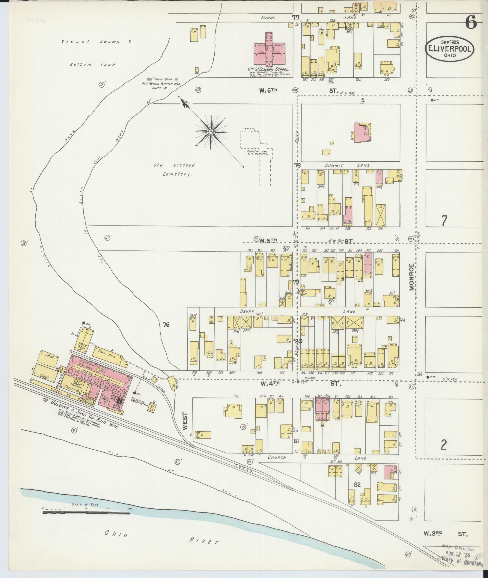 Sanborn Fire Insurance Map from East Liverpool, Columbiana County, Ohio (1903), Sheet #0006 - Historic Sanborn Fire Insurance Map Print, vintage old map wall art, antique decor, genealogy gift, Ohio Ohio map