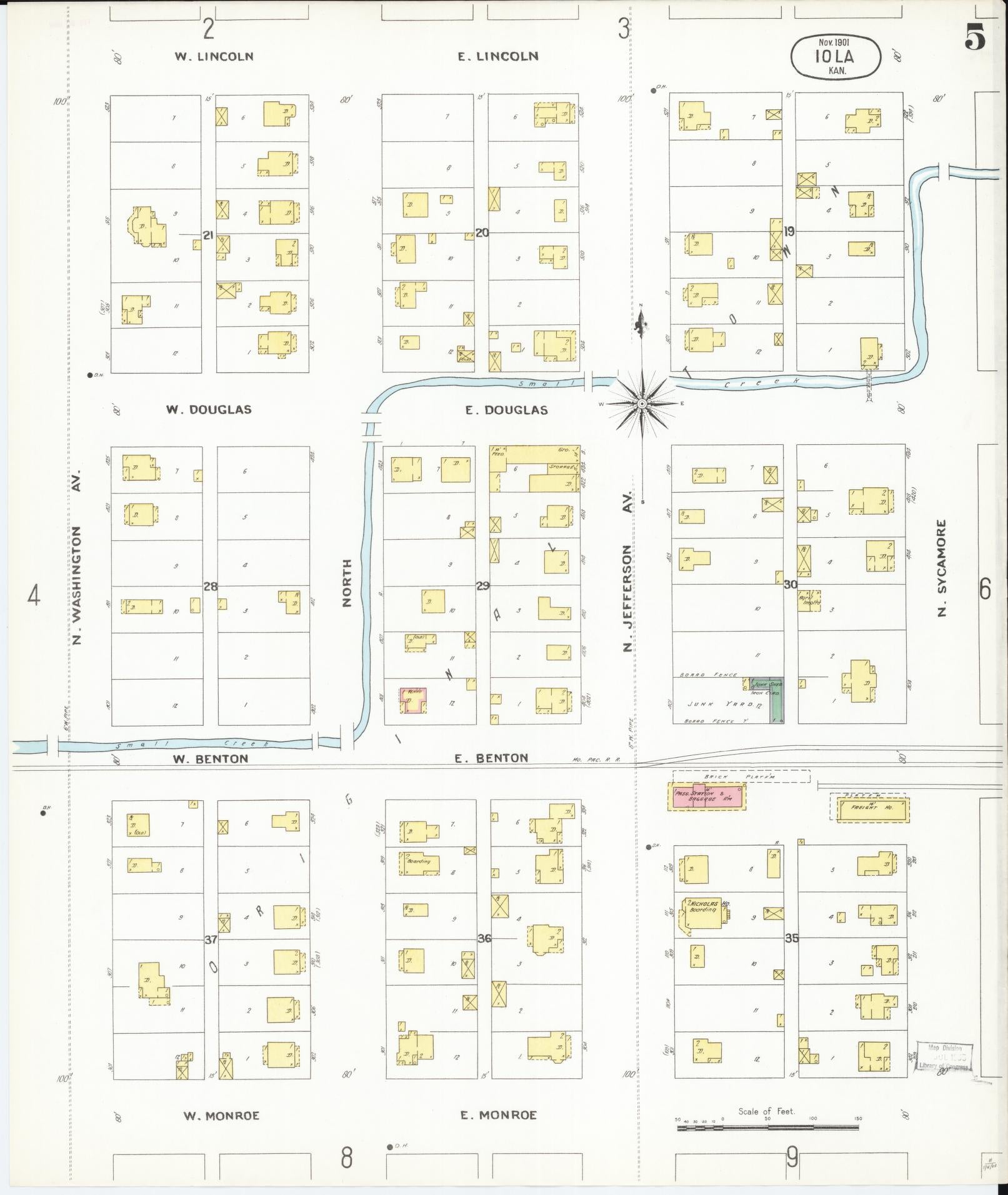 Sanborn Fire Insurance Map from Iola, Allen County, Kansas (1901), Sheet #0005 - Historic Sanborn Fire Insurance Map Print, vintage old map wall art, antique decor, genealogy gift, Kansas Kansas map