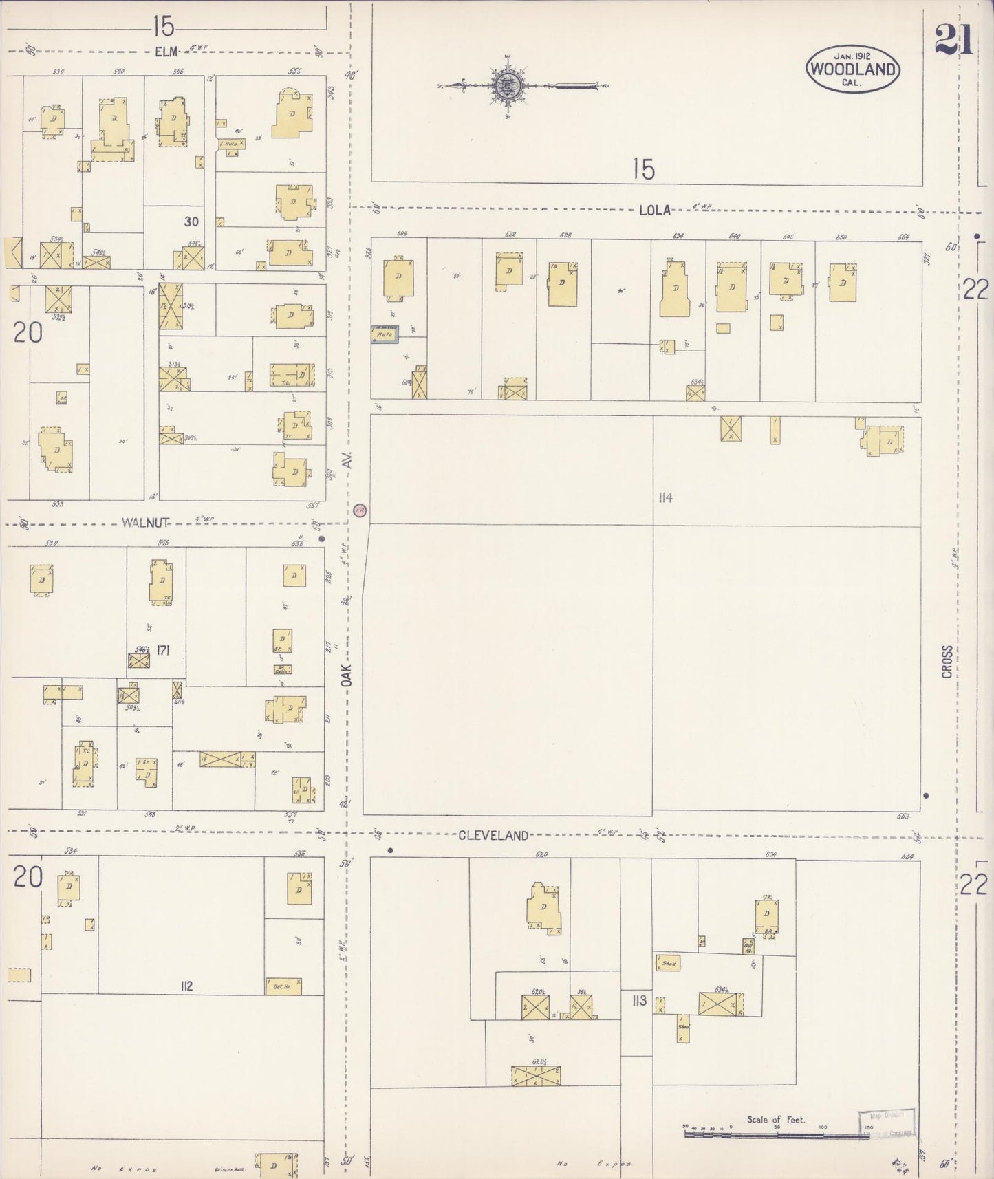 Sanborn Fire Insurance Map from Woodland, Yolo County, California (1912), Sheet #0021 - Complete Map Set gallery image, historic Sanborn map, vintage wall art, California California