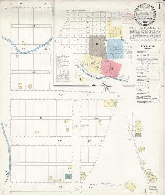 Sanborn Fire Insurance Map from Jamestown, Tuolumne County, California (1898), Sheet #0001 - Complete Map Set gallery image, historic Sanborn map, vintage wall art, California California