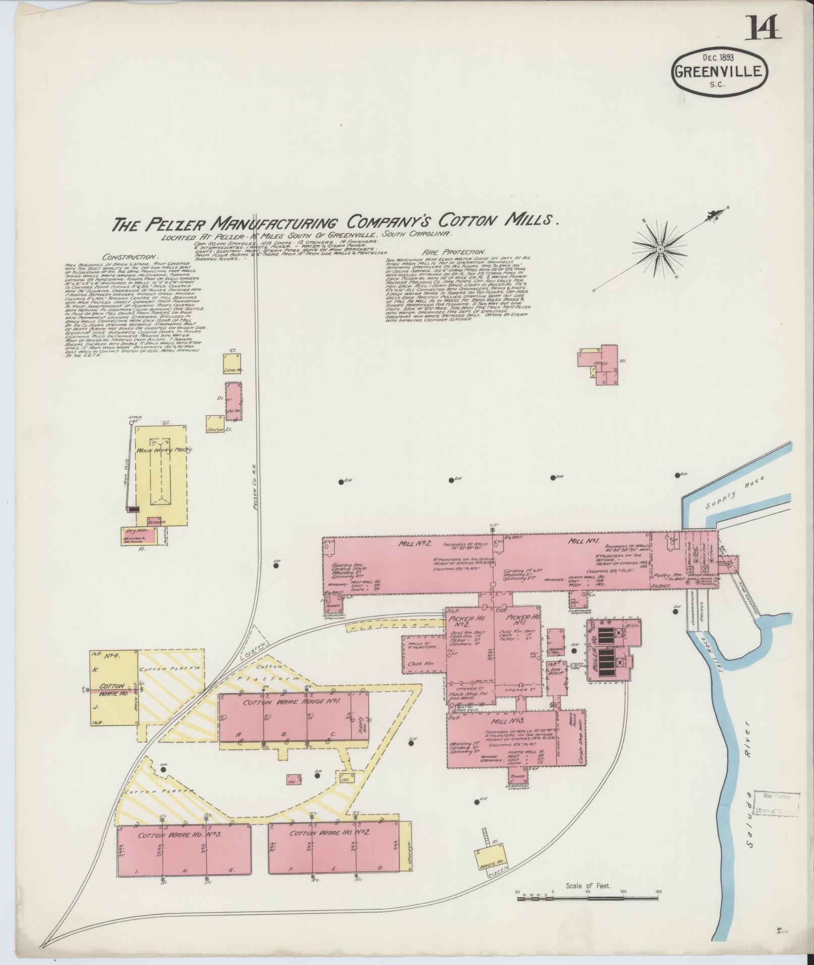 Sanborn Fire Insurance Map from Greenville, Greenville County, South Carolina (1893), Sheet #0014 - Complete Map Set gallery image, historic Sanborn map, vintage wall art, South Carolina South Carolina