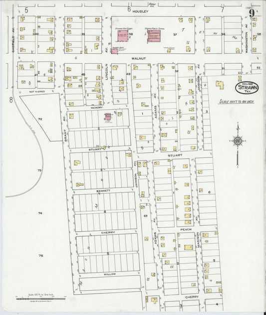 Sanborn Fire Insurance Map from Strawn, Palo Pinto County, Texas (1920), Sheet #0009 - Historic Sanborn Fire Insurance Map Print, vintage old map wall art, antique decor, genealogy gift, Texas Texas map