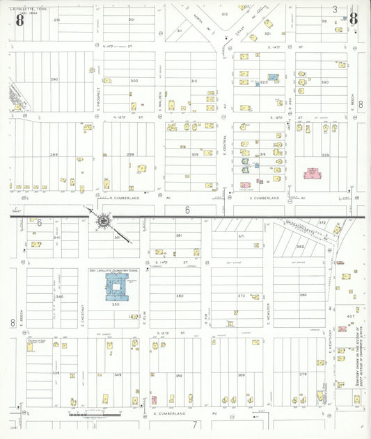 Sanborn Fire Insurance Map from La Follette, Campbell County, Tennessee (1943), Sheet #0008 - Historic Sanborn Fire Insurance Map Print, vintage old map wall art, antique decor, genealogy gift, Tennessee Tennessee map