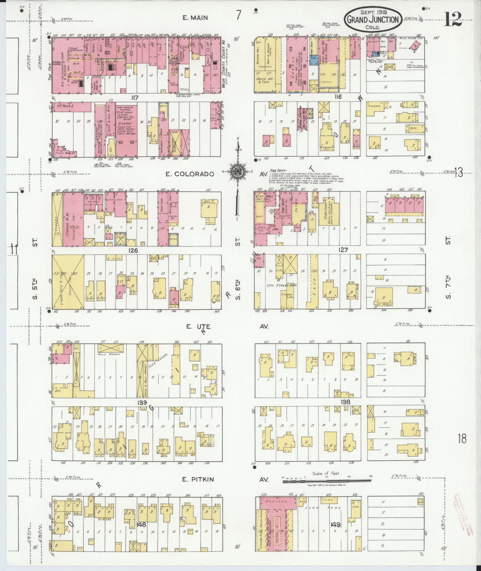 Sanborn Fire Insurance Map from Grand Junction, Mesa County, Colorado (1919), Sheet #0012 - Complete Map Set gallery image, historic Sanborn map, vintage wall art, Colorado Colorado