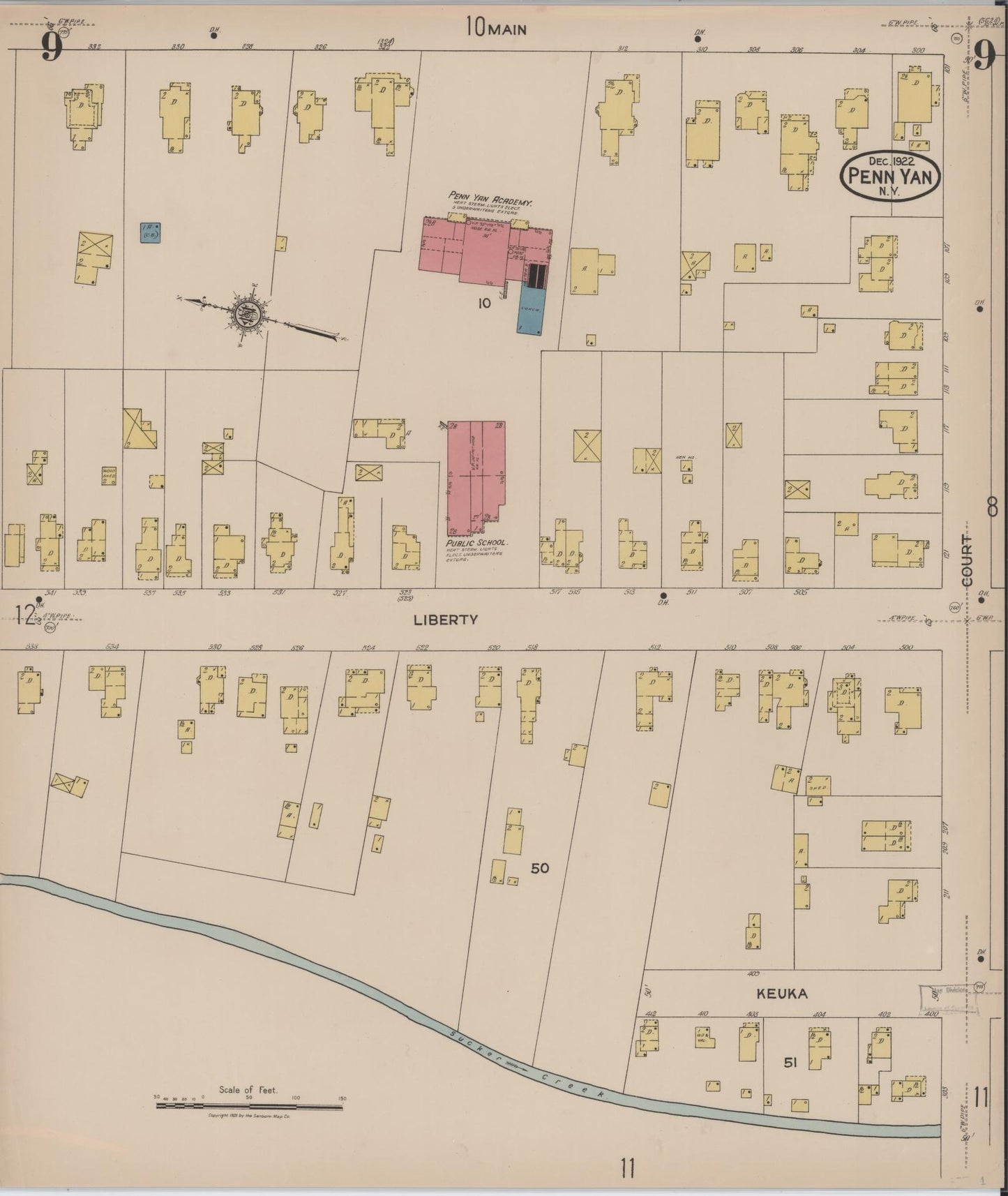Sanborn Fire Insurance Map from Penn Yan, Yates County, New York (1922), Sheet #0009 - Complete Map Set gallery image, historic Sanborn map, vintage wall art, New York New York