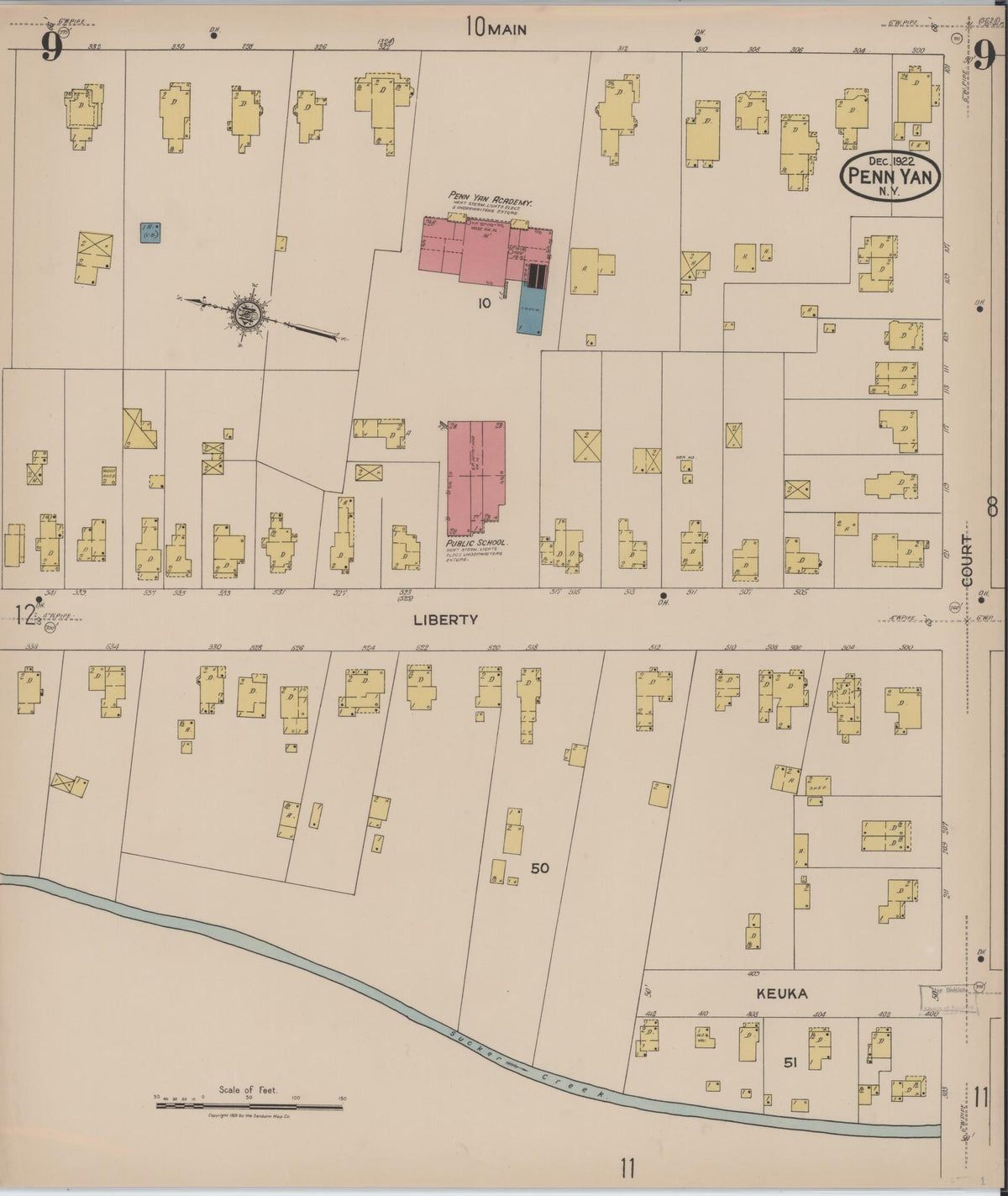 Sanborn Fire Insurance Map from Penn Yan, Yates County, New York (1922), Sheet #0009 - Complete Map Set gallery image, historic Sanborn map, vintage wall art, New York New York