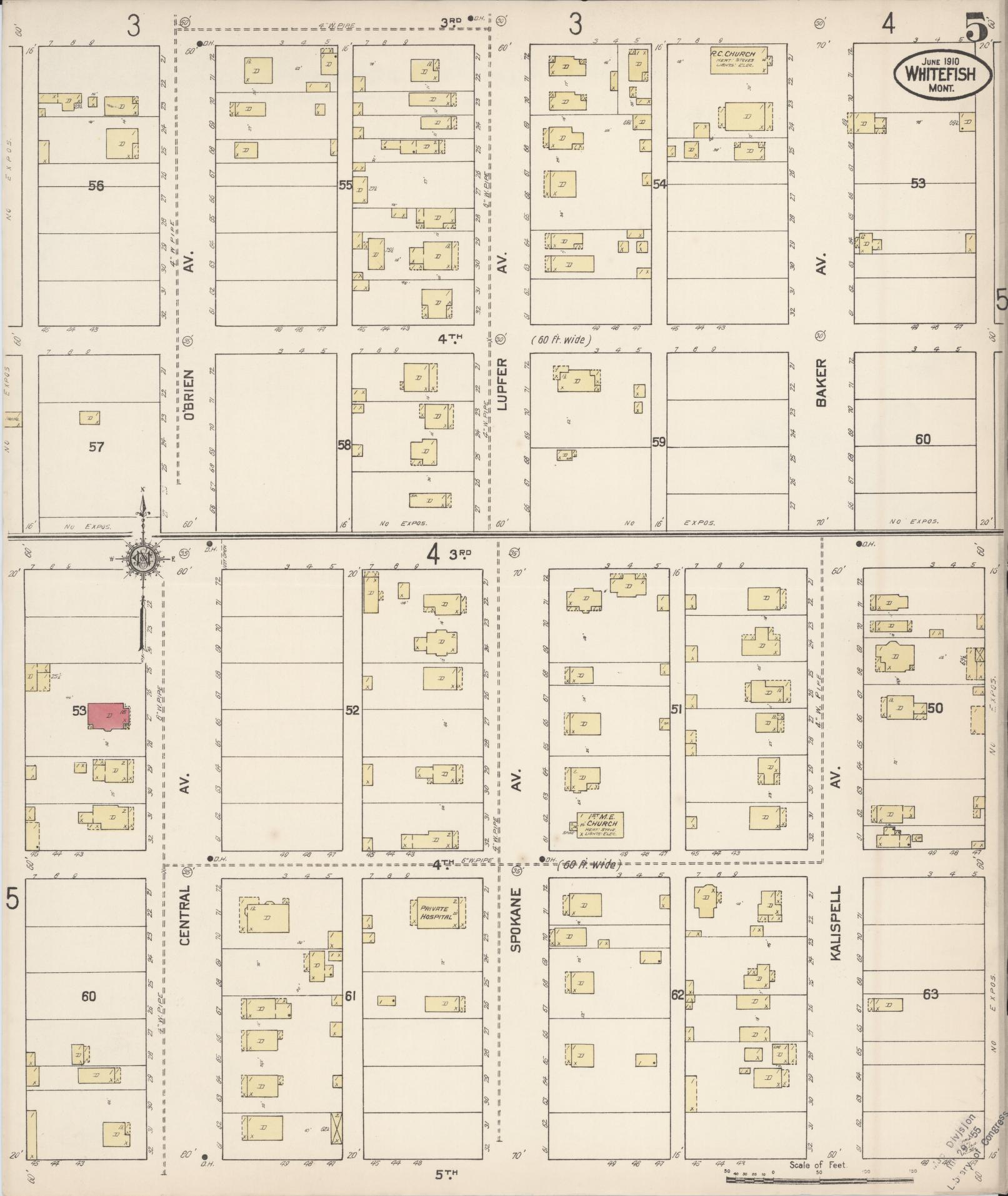 Sanborn Fire Insurance Map from Whitefish, Flathead County, Montana (1910), Sheet #0005 - Complete Map Set gallery image, historic Sanborn map, vintage wall art, Montana Montana