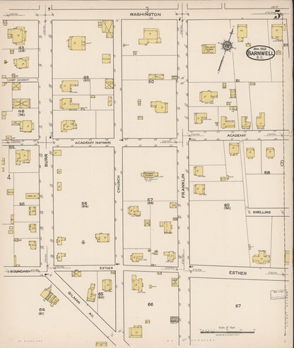 Sanborn Fire Insurance Map from Barnwell, Barnwell County, South Carolina (1922), Sheet #0005 - Complete Map Set gallery image, historic Sanborn map, vintage wall art, South Carolina South Carolina