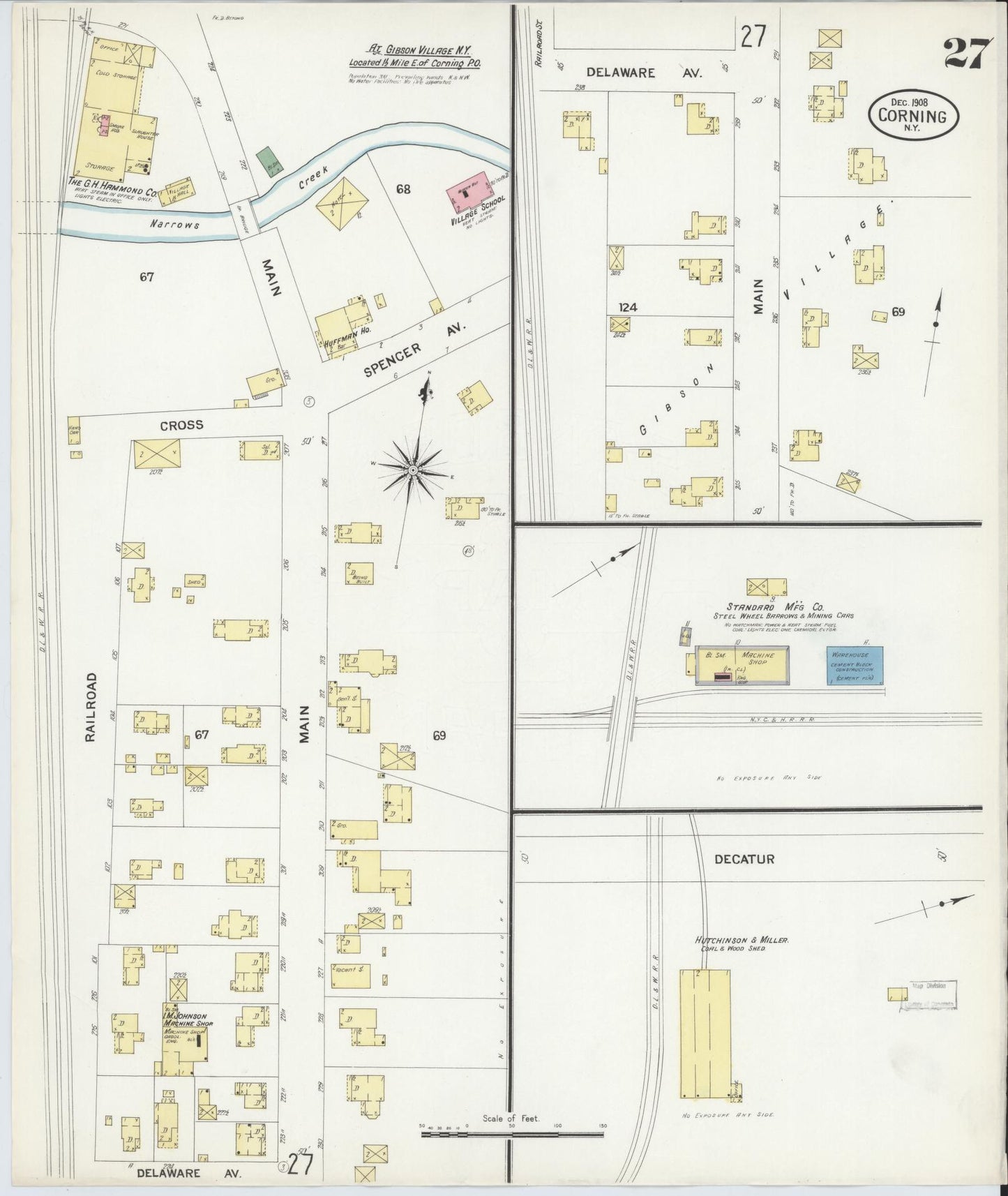 Sanborn Fire Insurance Map from Corning, Steuben County, New York (1908), Sheet #0027 - Complete Map Set gallery image, historic Sanborn map, vintage wall art, New York New York