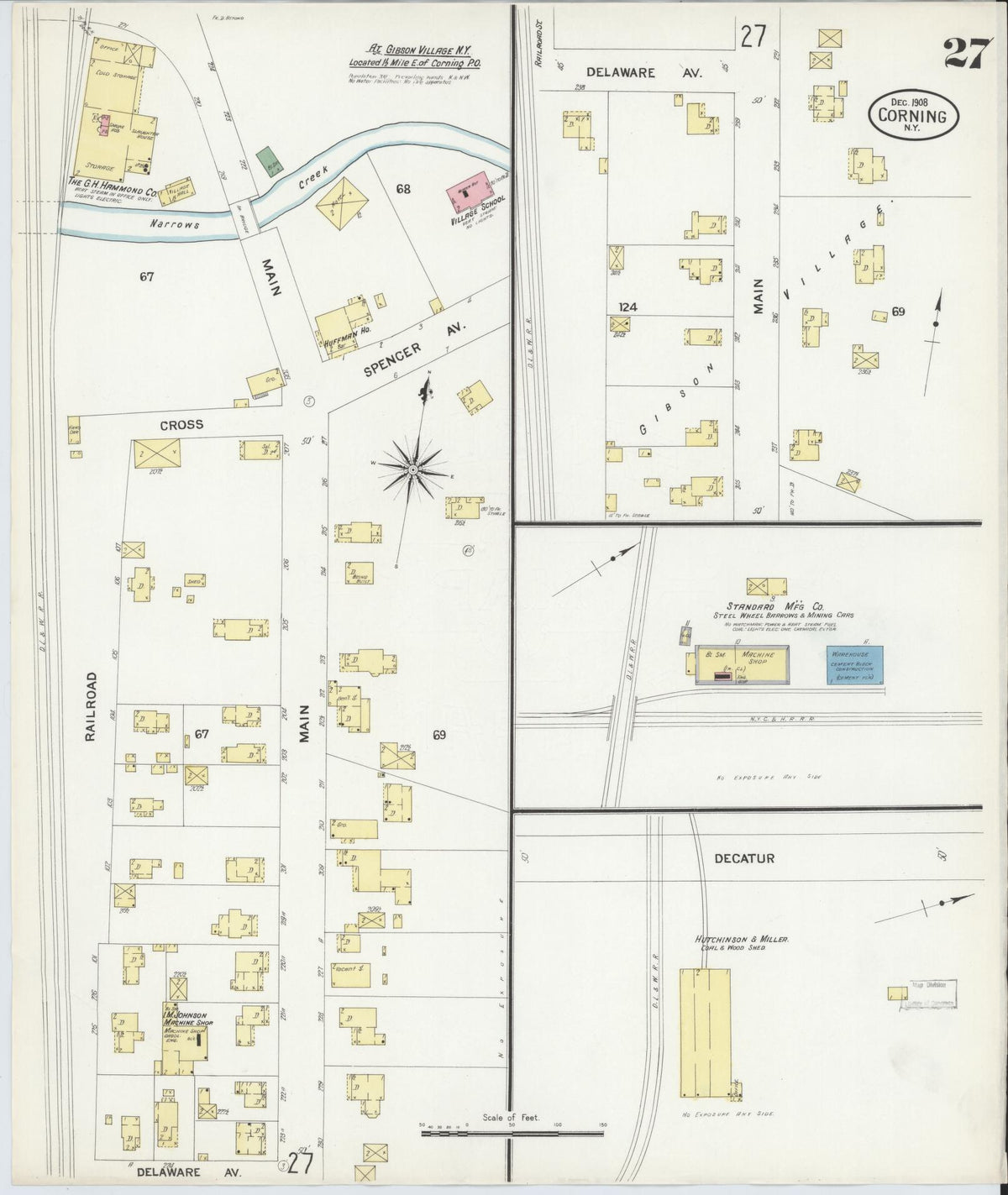 Sanborn Fire Insurance Map from Corning, Steuben County, New York (1908), Sheet #0027 - Complete Map Set gallery image, historic Sanborn map, vintage wall art, New York New York