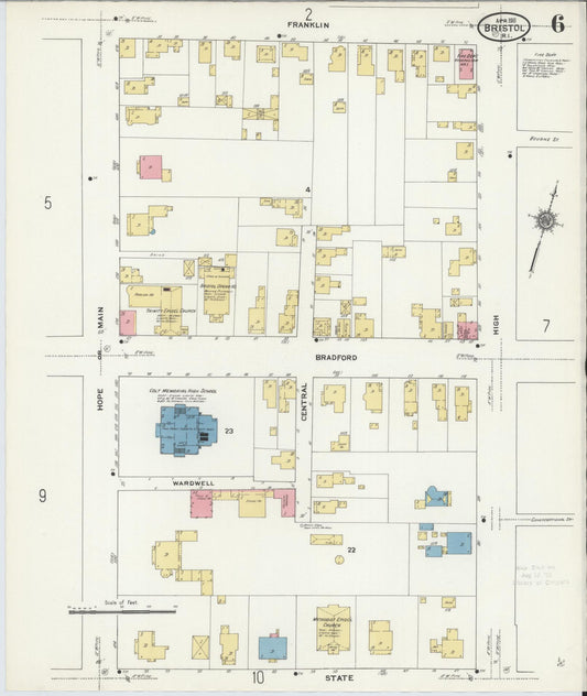 Sanborn Fire Insurance Map from Bristol, Bristol County, Rhode Island (1911), Sheet #0006 - Historic Sanborn Fire Insurance Map Print, vintage old map wall art, antique decor, genealogy gift, Rhode Island Rhode Island map
