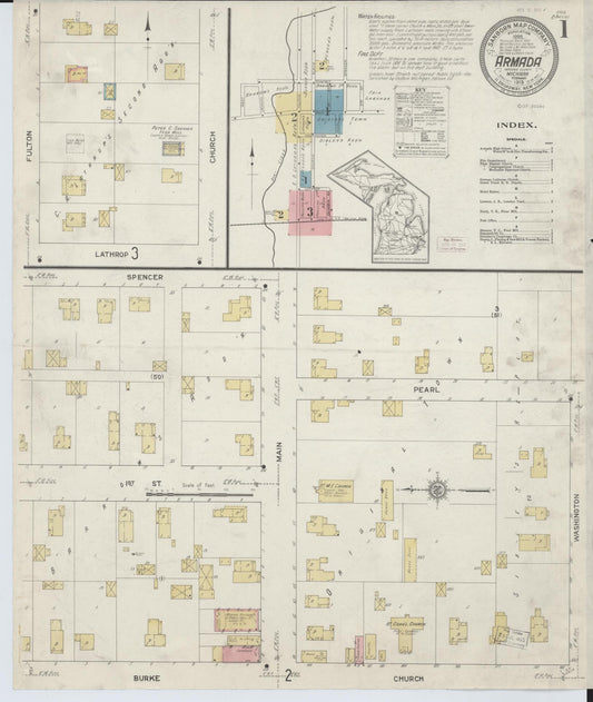 Sanborn Fire Insurance Map from Armada, Macomb County, Michigan (1913), Sheet #0001 - Historic Sanborn Fire Insurance Map Print, vintage old map wall art, antique decor, genealogy gift, Michigan Michigan map