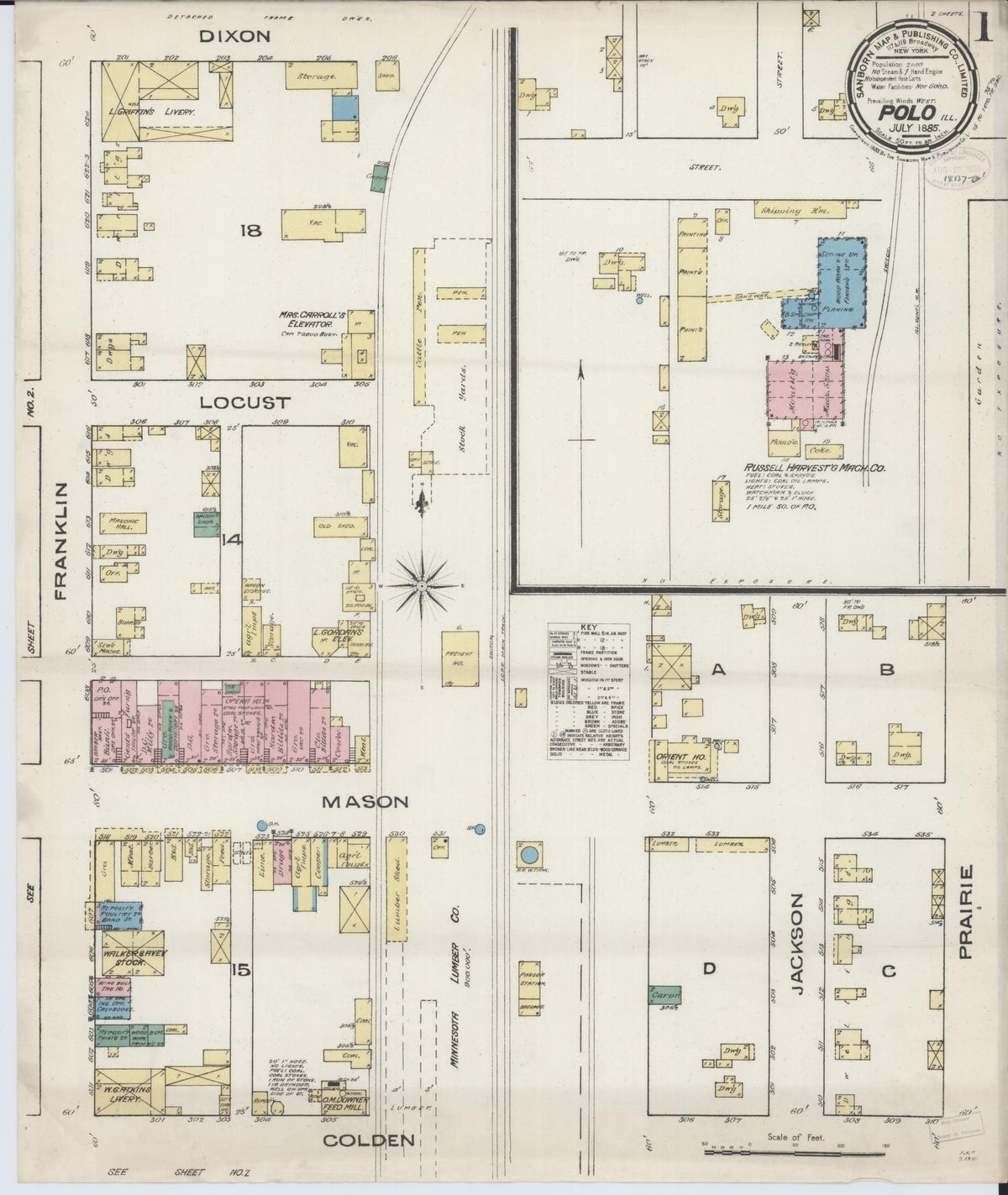 Sanborn Fire Insurance Map from Polo, Ogle County, Illinois (1885), Sheet #0001 - Historic Sanborn Fire Insurance Map Print, vintage old map wall art, antique decor, genealogy gift, Illinois Illinois map