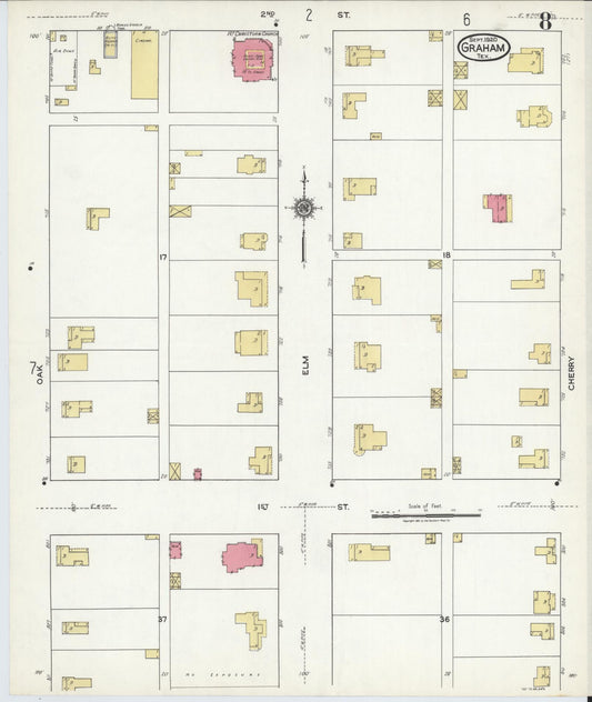 Sanborn Fire Insurance Map from Graham, Young County, Texas (1920), Sheet #0008 - Historic Sanborn Fire Insurance Map Print, vintage old map wall art, antique decor, genealogy gift, Texas Texas map