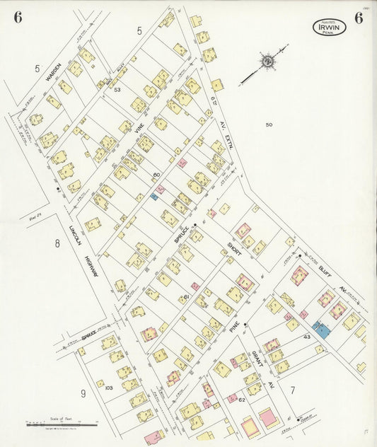 Sanborn Fire Insurance Map from Irwin, Westmoreland County, Pennsylvania (1925), Sheet #0006 - Historic Sanborn Fire Insurance Map Print, vintage old map wall art, antique decor, genealogy gift, Pennsylvania Pennsylvania map