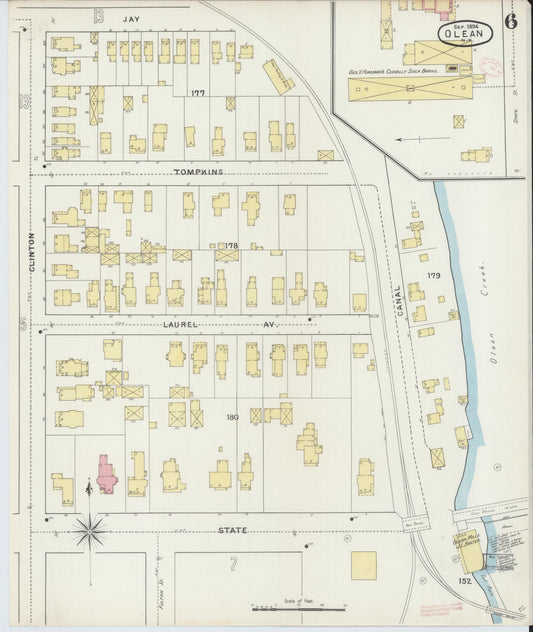 Sanborn Fire Insurance Map from Olean, Cattaraugus County, New York (1894), Sheet #0006 - Historic Sanborn Fire Insurance Map Print, vintage old map wall art, antique decor, genealogy gift, New York New York map