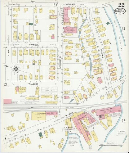 Sanborn Fire Insurance Map from Hornell, Steuben County, New York (1909), Sheet #0022 - Historic Sanborn Fire Insurance Map Print, vintage old map wall art, antique decor, genealogy gift, New York New York map