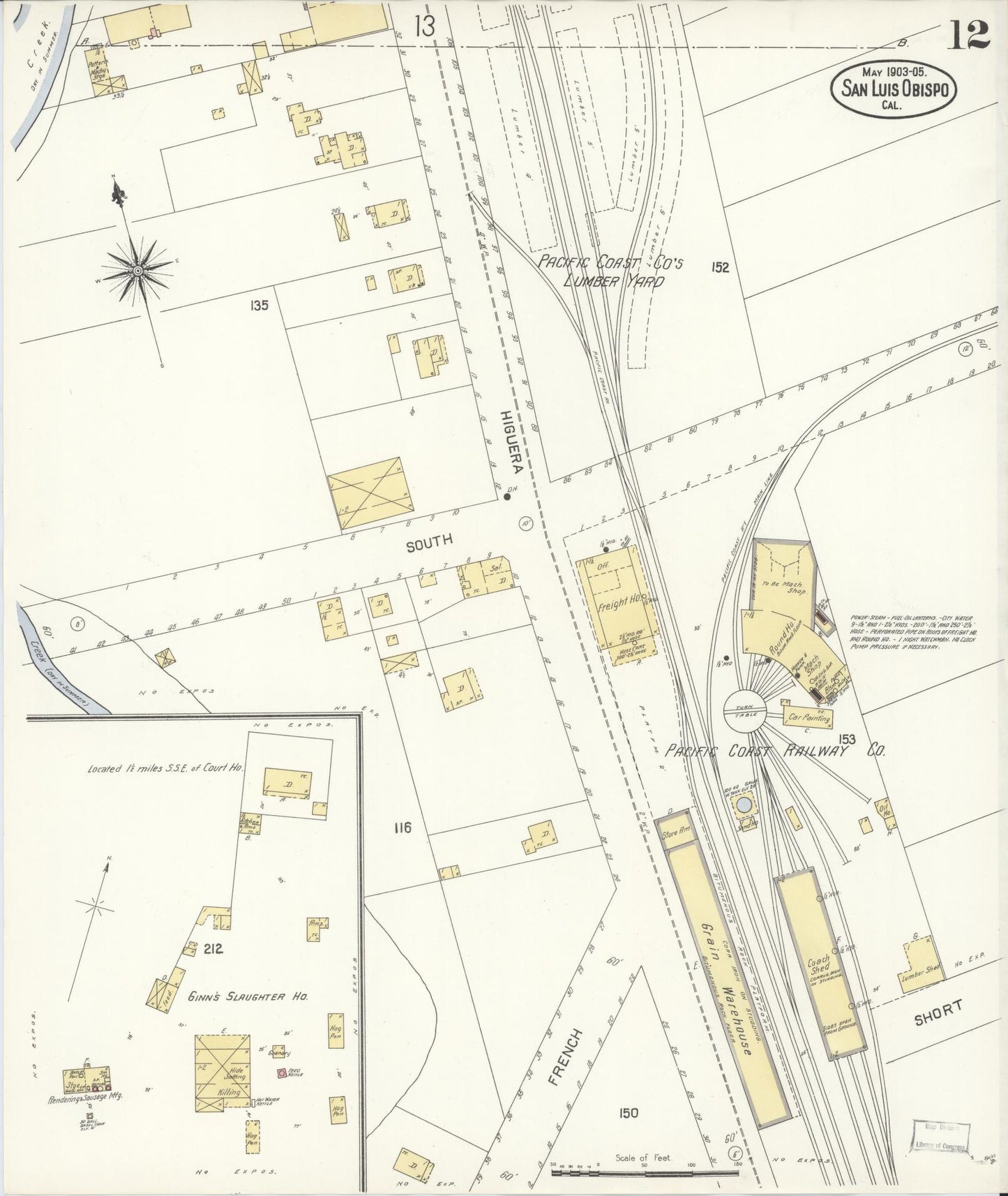Sanborn Fire Insurance Map from San Luis Obispo, San Luis Obispo County, California (1905), Sheet #0012 - Complete Map Set gallery image, historic Sanborn map, vintage wall art, California California