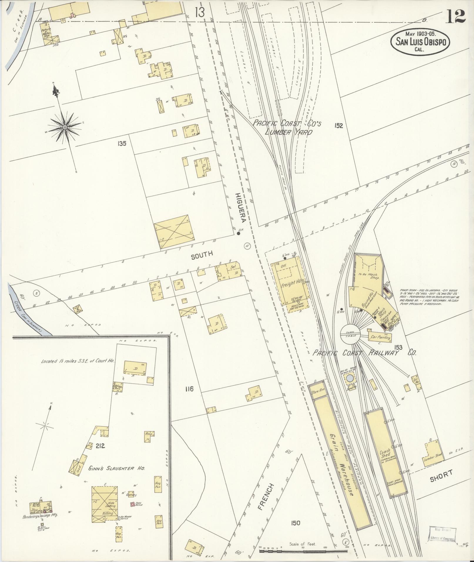 Sanborn Fire Insurance Map from San Luis Obispo, San Luis Obispo County, California (1905), Sheet #0012 - Complete Map Set gallery image, historic Sanborn map, vintage wall art, California California