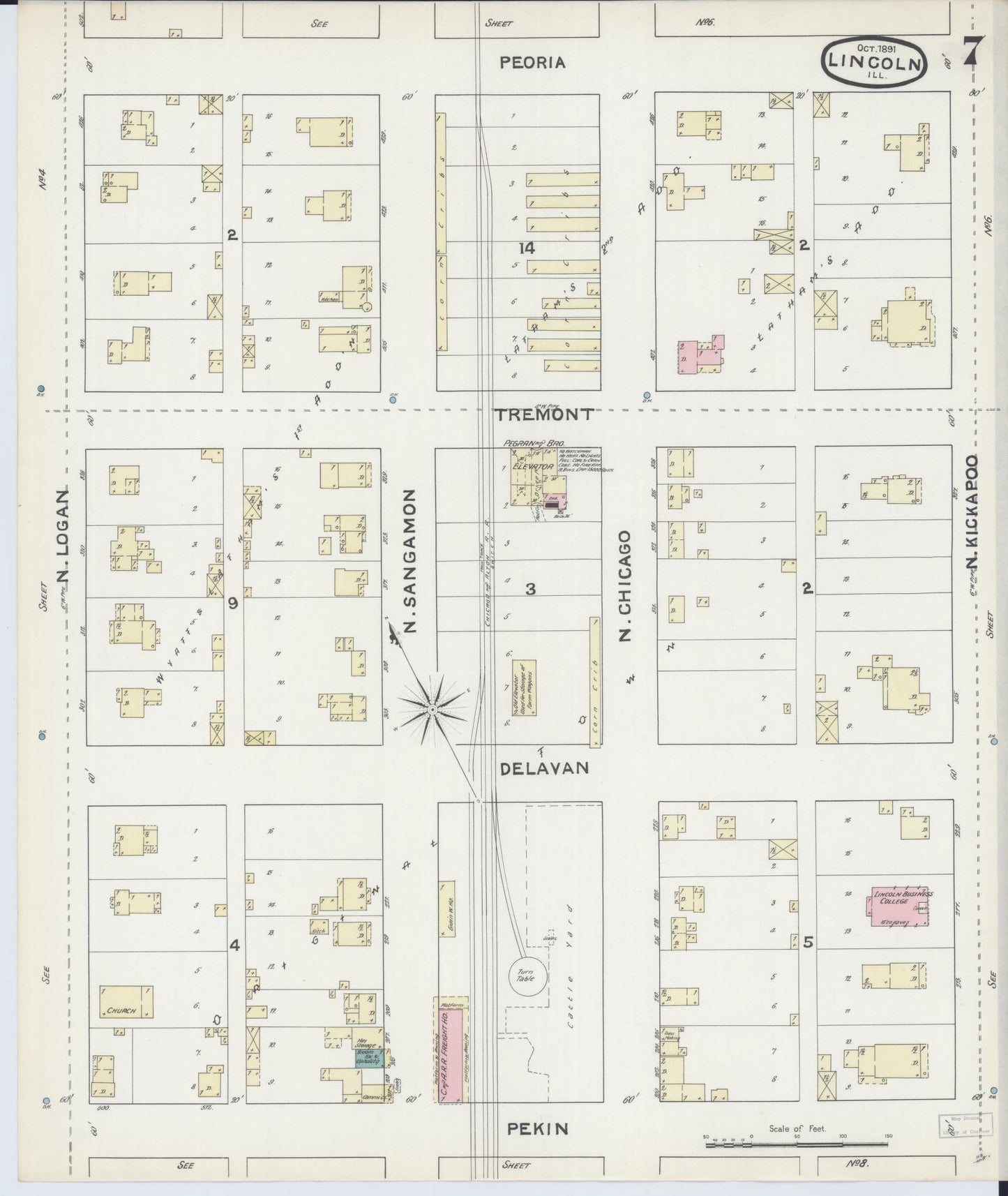Sanborn Fire Insurance Map from Lincoln, Logan County, Illinois (1891), Sheet #0007 - Complete Map Set gallery image, historic Sanborn map, vintage wall art, Illinois Illinois