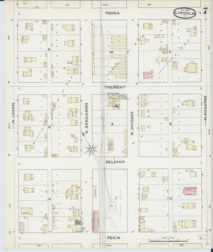 Sanborn Fire Insurance Map from Lincoln, Logan County, Illinois (1891), Sheet #0007 - Complete Map Set gallery image, historic Sanborn map, vintage wall art, Illinois Illinois