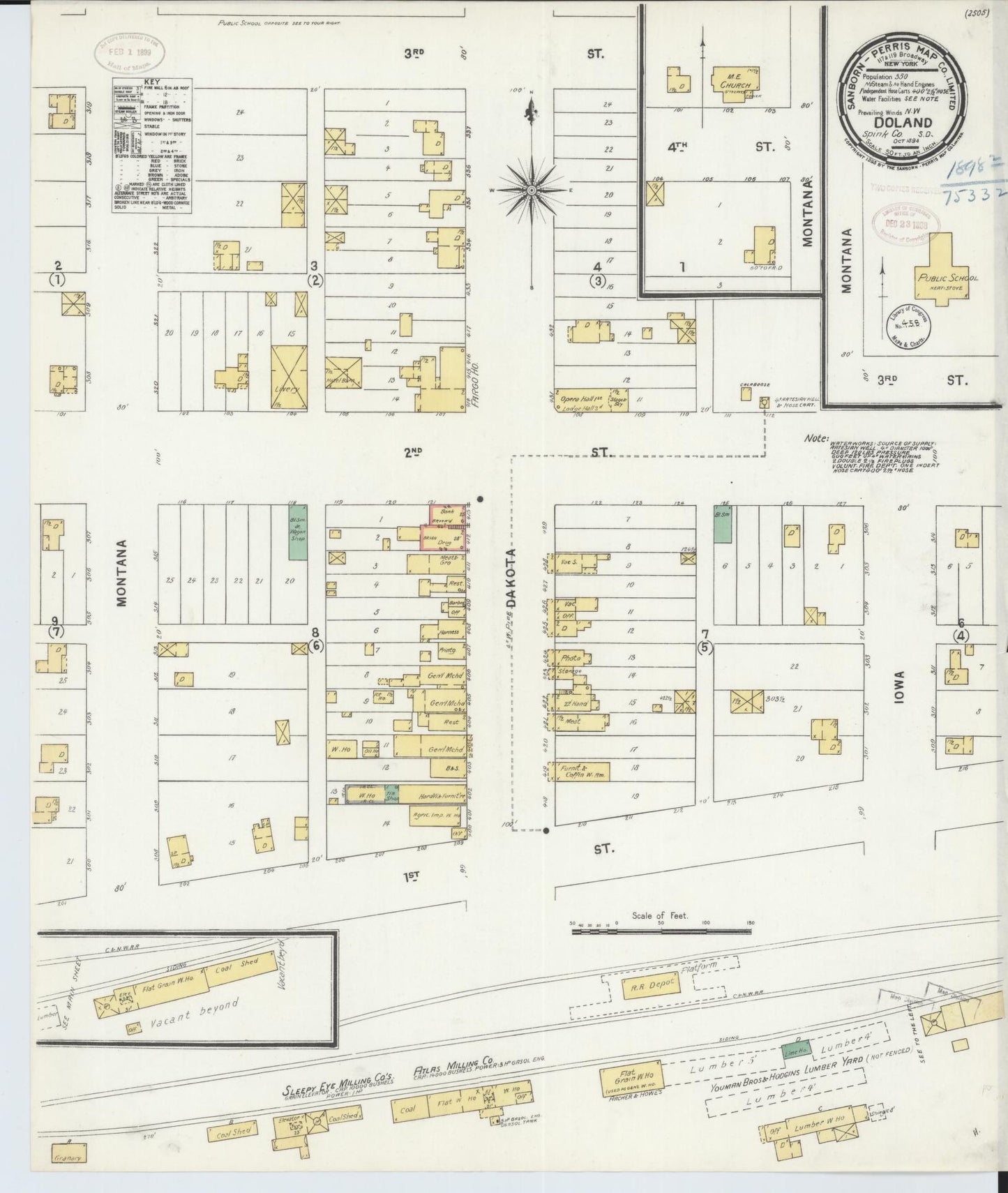 Sanborn Fire Insurance Map from Doland, Spink County, South Dakota (1898), Sheet #0001 - Historic Sanborn Fire Insurance Map Print, vintage old map wall art, antique decor, genealogy gift, South Dakota South Dakota map