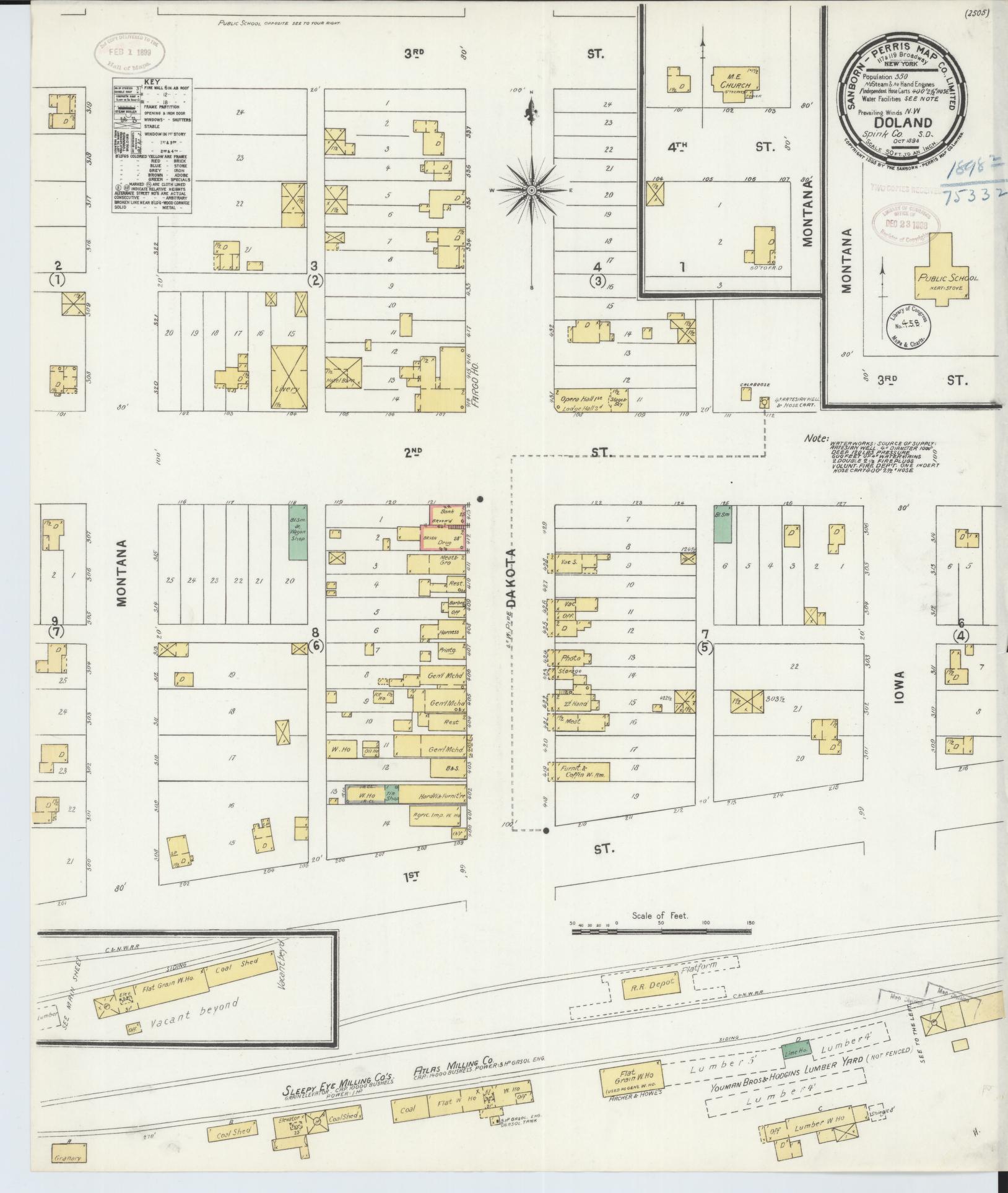 Sanborn Fire Insurance Map from Doland, Spink County, South Dakota (1898), Sheet #0001 - Historic Sanborn Fire Insurance Map Print, vintage old map wall art, antique decor, genealogy gift, South Dakota South Dakota map