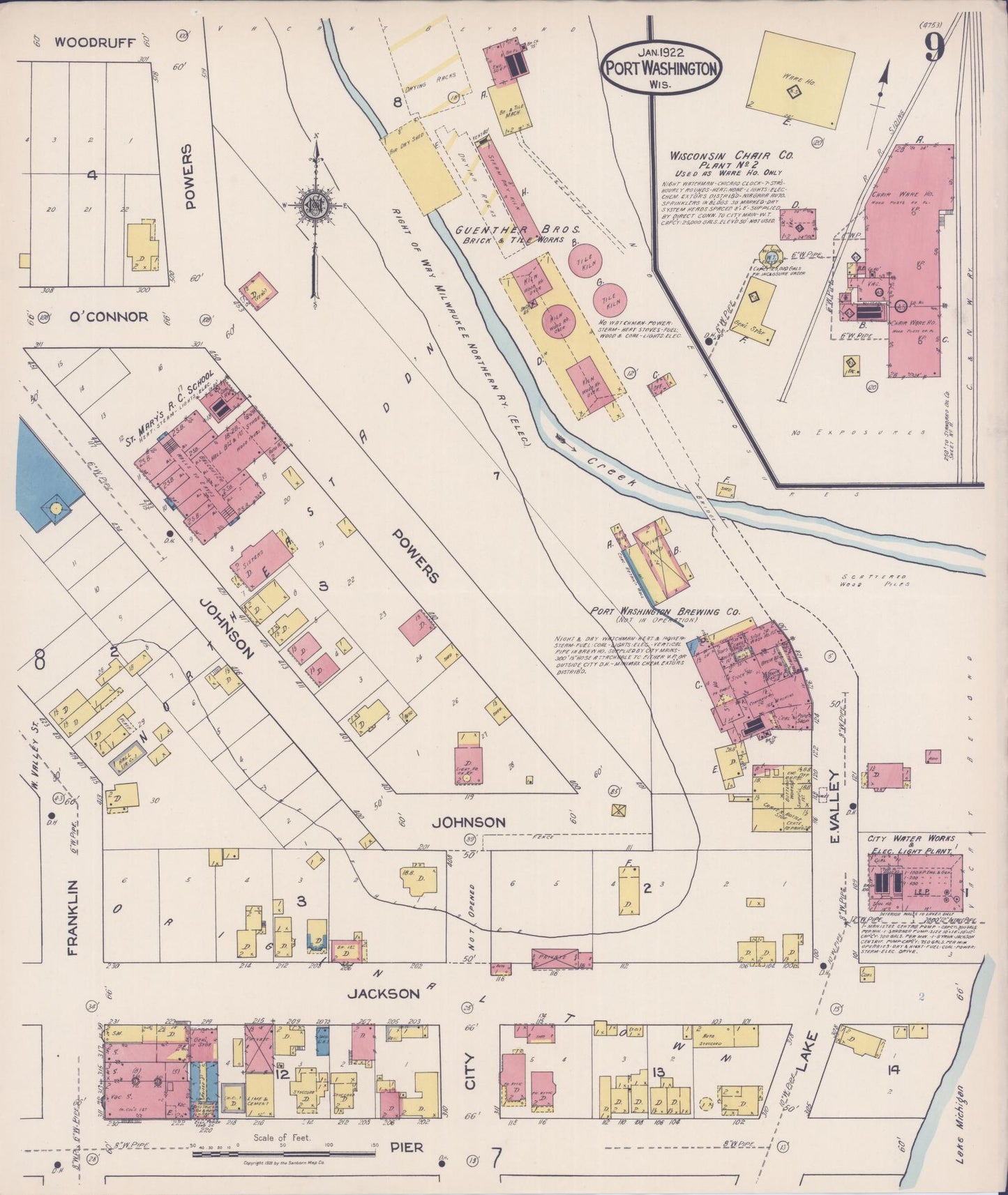 Sanborn Fire Insurance Map from Port Washington, Ozaukee County, Wisconsin (1922), Sheet #0009 - Complete Map Set gallery image, historic Sanborn map, vintage wall art, Wisconsin Wisconsin