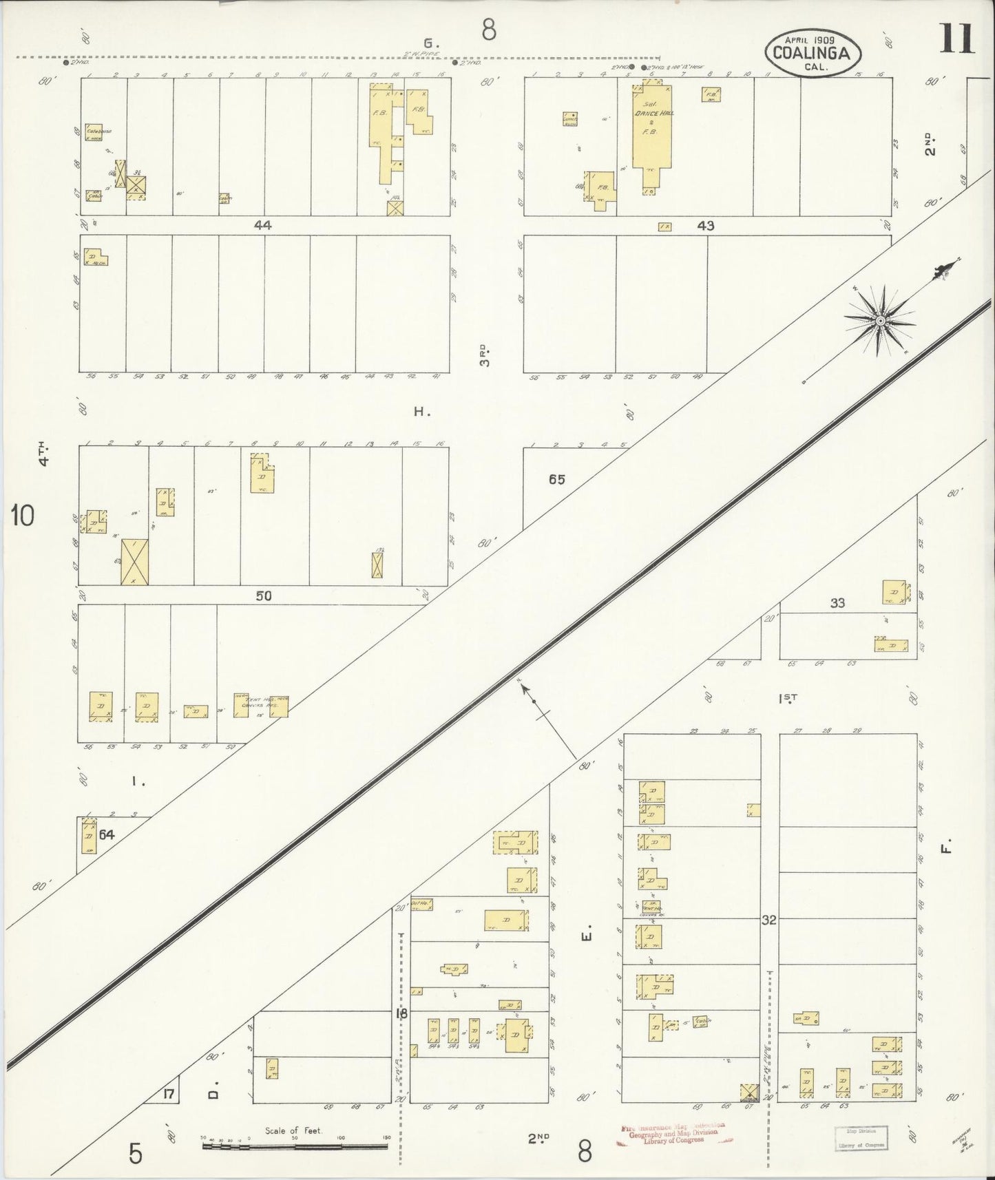 Sanborn Fire Insurance Map from Coalinga, Fresno County, California (1909), Sheet #0011 - Complete Map Set gallery image, historic Sanborn map, vintage wall art, California California
