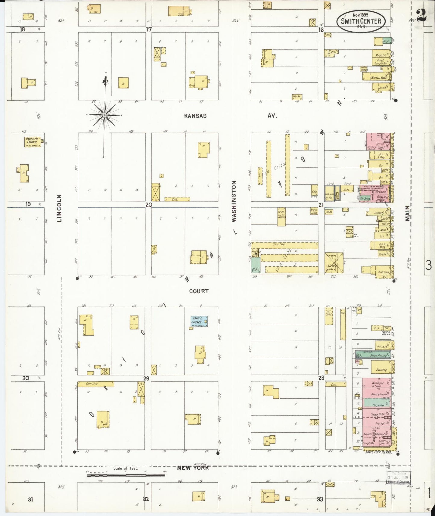 Sanborn Fire Insurance Map from Smith Center, Smith County, Kansas (1899), Sheet #0002 - Complete Map Set gallery image, historic Sanborn map, vintage wall art, Kansas Kansas