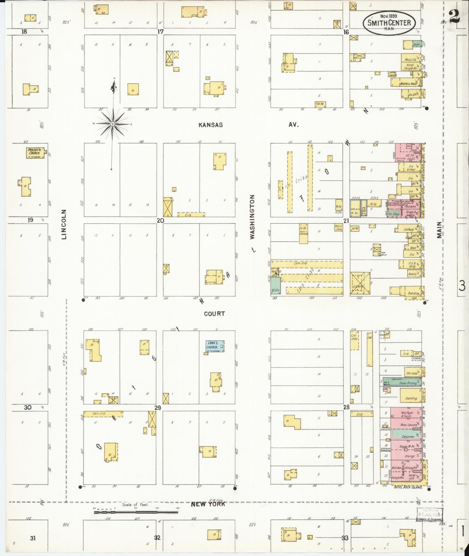 Sanborn Fire Insurance Map from Smith Center, Smith County, Kansas (1899), Sheet #0002 - Complete Map Set gallery image, historic Sanborn map, vintage wall art, Kansas Kansas