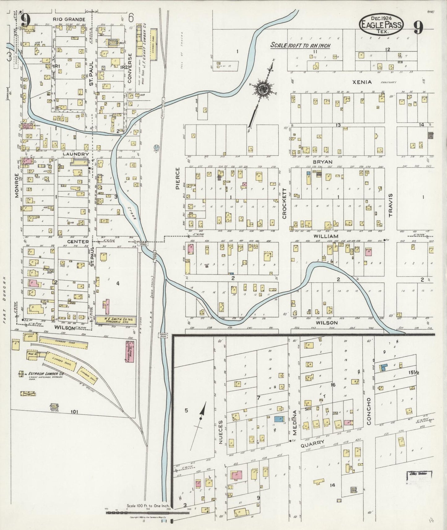 Sanborn Fire Insurance Map from Eagle Pass, Maverick County, Texas (1924), Sheet #0009 - Historic Sanborn Fire Insurance Map Print, vintage old map wall art, antique decor, genealogy gift, Texas Texas map