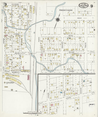 Sanborn Fire Insurance Map from Eagle Pass, Maverick County, Texas (1924), Sheet #0009 - Historic Sanborn Fire Insurance Map Print, vintage old map wall art, antique decor, genealogy gift, Texas Texas map